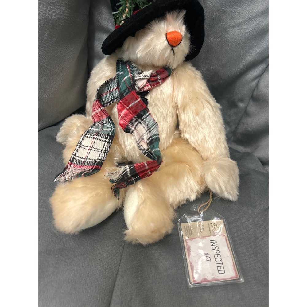 GANZ Cottage Collectibles Bunny Plush Sue Coe 2000 Christmas Plaid Scarf Top Hat